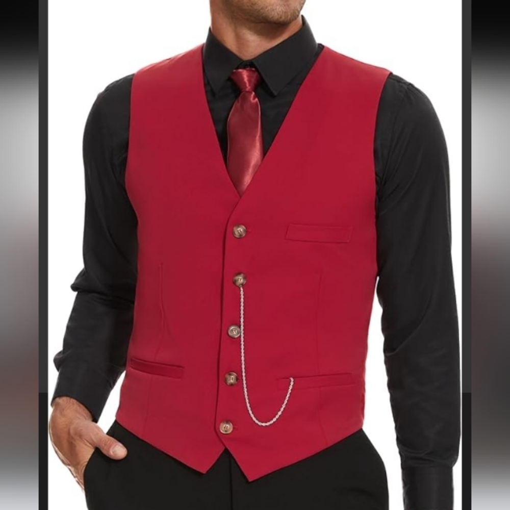 Source Unknown Crimson Vest with Ebony Shirt